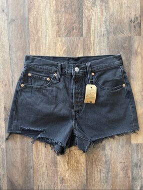 New Levi's Black Distressed High-Waist Jean Shorts